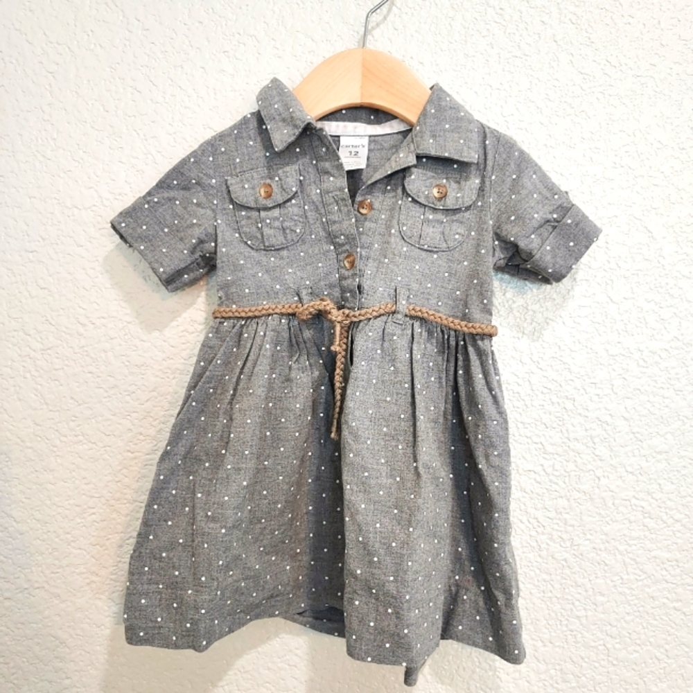 Carter's Gray Polka Dot Dress Size 12 Months